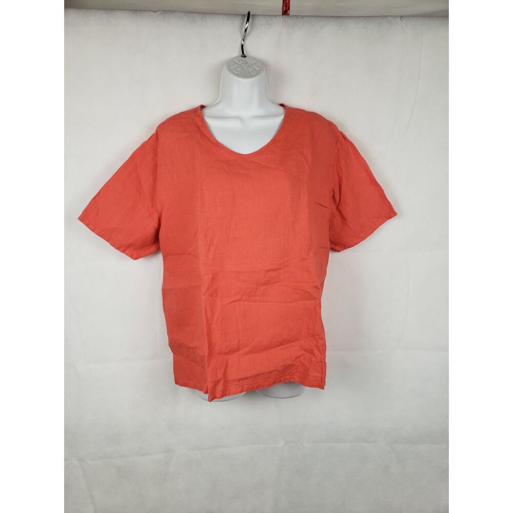 EUC Bryn Walker Red Short‎ Sleeve Shirt 100% Linen Sz Large